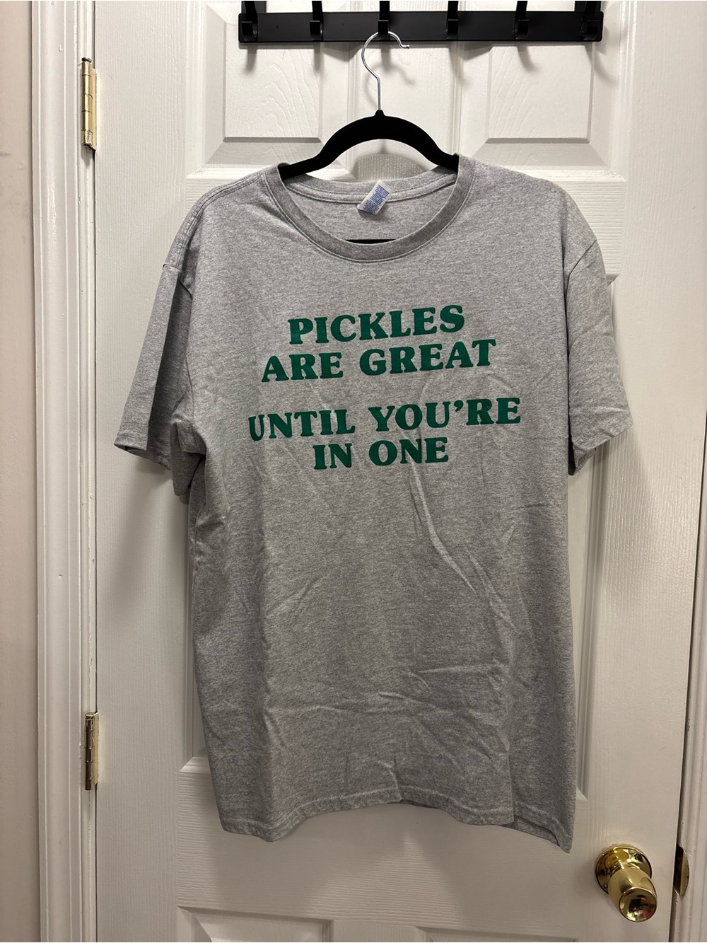 Gray Short‑Sleeve Graphic Tee with Green Slogan
